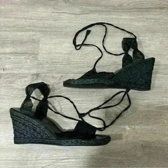Stuart Weitzman Vintage Black Espadrilles Black Heel Wedges Women’s Size 10 - Picture 10 of 10